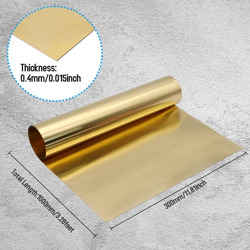 SUNKOO Brass Sheet Roll, 1000mm x 300mm x 0.4mm Brass Foil Sheet, Gold Metal Sheet for Crafts, DIY, Jewelry Making, Model Projects, Repairs - Image 2